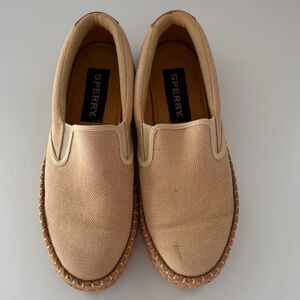 Sperry Beige Canvas Slip-On Loafers